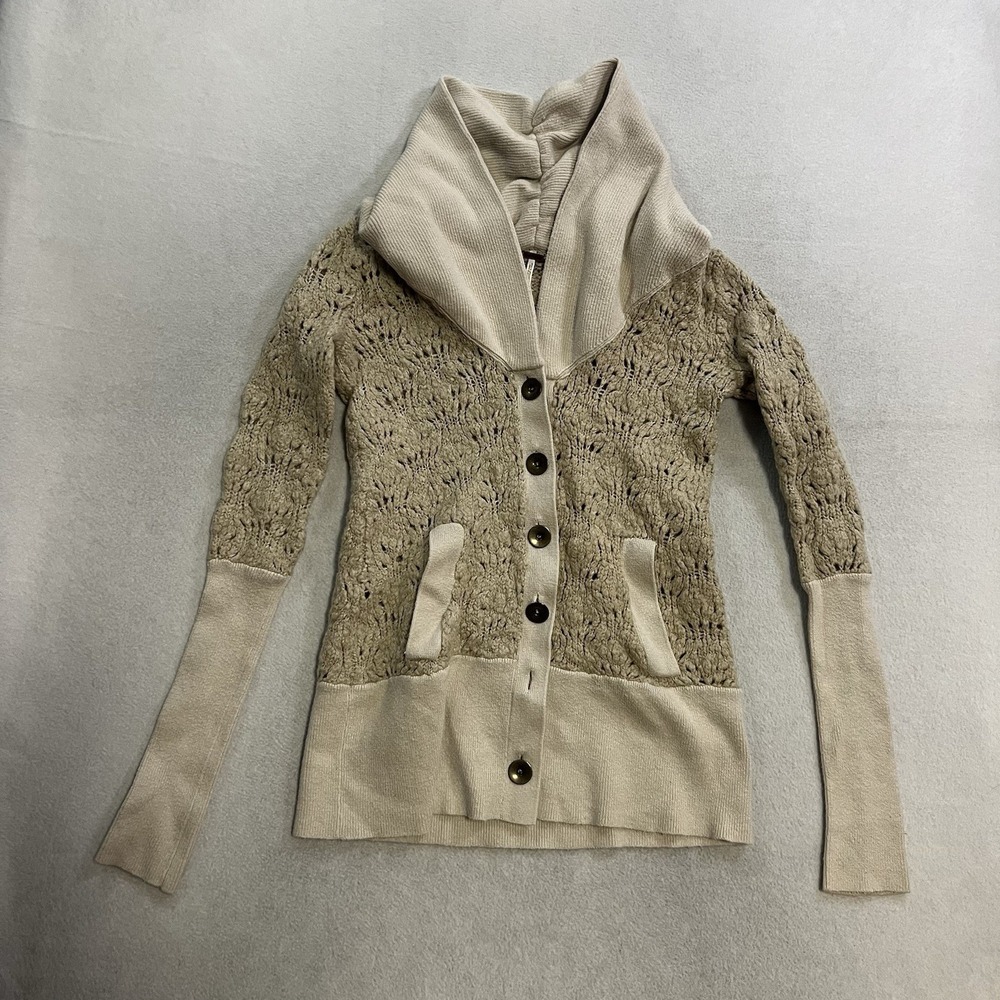 Free People BOHO Knitted Long Sleeve Cropped Cardigan Sweater Size XS Wool Blend